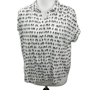 Jane + Delancey White/Black Bird on a Wired Cap Sleeve Blouse Size Medium